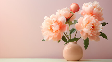 bouquet of peach color peonies s in vase, ai generated