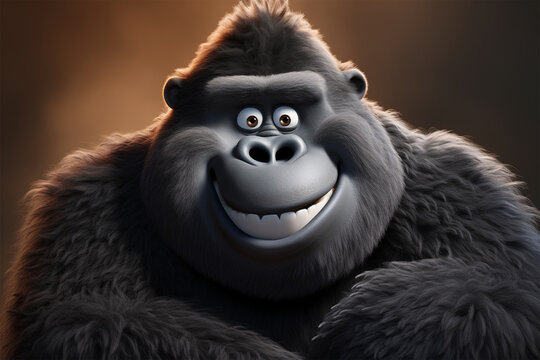cartoon illustration of a cute gorilla smiling