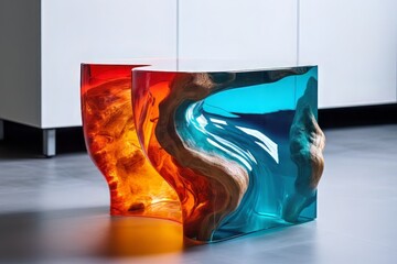 Furniture and interior items made of colored transparent epoxy resin - obrazy, fototapety, plakaty