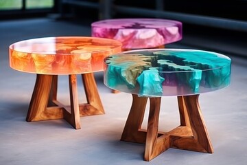 Furniture and interior items made of colored transparent epoxy resin - obrazy, fototapety, plakaty