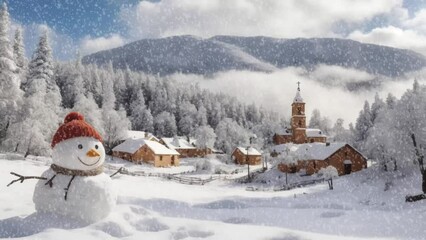 snowman in the mountains - Powered by Adobe