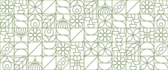 Green and white abstract geometric vector pattern mosaic outline nature shapes banner. Abstract eco agriculture banner background. Vector design