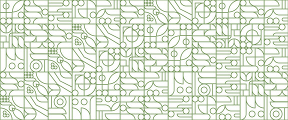 Geometric eco green outline mosaic pattern. Abstract food fruit plant simple shapes, minimal natural agriculture banner. Vector design