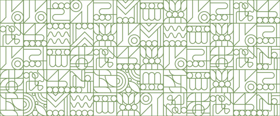 Green and white abstract geometric mosaic banner design with simple nature outline shapes. Fresh organic background. Minimalist environment shape texture, geometry collage.