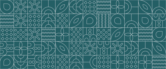 Green and white vector modern banners with abstracts outline nature shapes geometric mosaic
