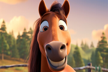 cartoon illustration of a cute horse smiling