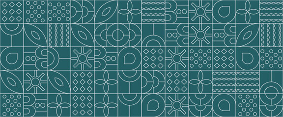 Green and white abstract geometric vector pattern mosaic outline nature shapes banner