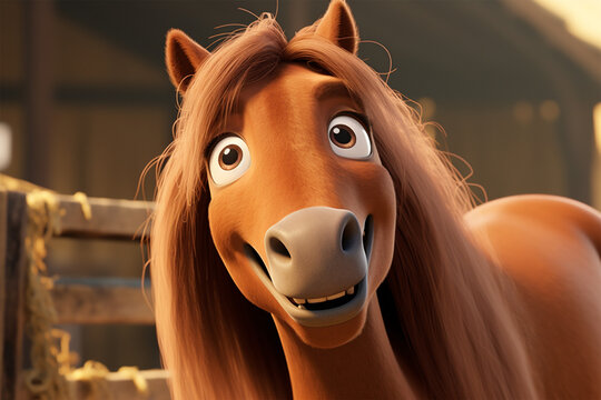 cartoon illustration of a cute horse smiling