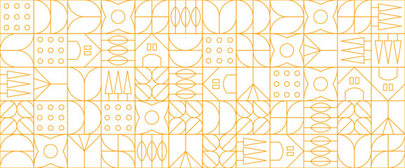 White and yellow geometric minimal pattern mosaic. Simple outline nature shapes, modern bauhaus banner vector design - obrazy, fototapety, plakaty