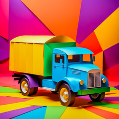 truck made of paper on the abstract background.