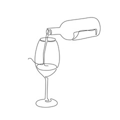Wine glass and wine bottle single line vector illustration - 690642276
