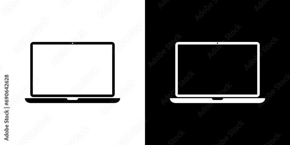 Poster laptop computer icon on white and black background. notebook symbol vector
