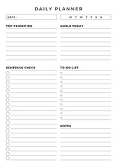 Minimalist printable planner page templates. Daily routine, daily planner template, notes for the day.