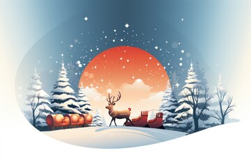 A sleigh with reindeer and a Santa Claus. Christmas celebration greeting card