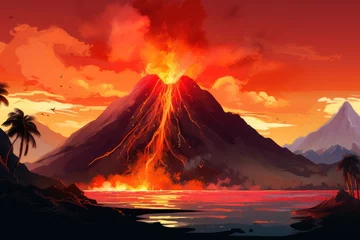 Fototapeten A volcano and a lava. Volcano eruption concept background © GalleryGlider