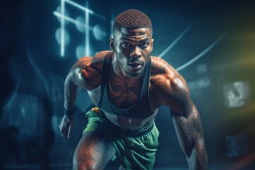 Fototapeta na wymiar Athlete intense training gym exercise. Active male face muscular. Generate Ai