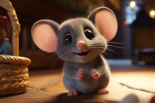 cartoon illustration of a cute mouse smiling