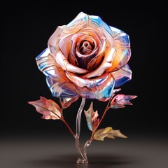 Artificial decorative flower, red rose made of glass