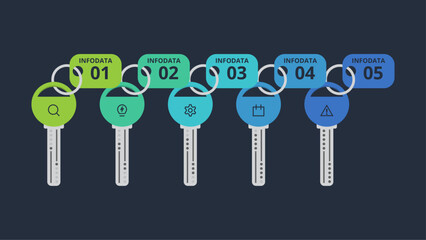 Creative infographic with 5 elements, presentations, vector illustration. Template for web on a black background.