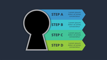 Creative infographic with 4 elements, presentations, vector illustration. Template for web on a black background.
