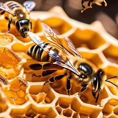  Bees on Honeycomb - obrazy, fototapety, plakaty