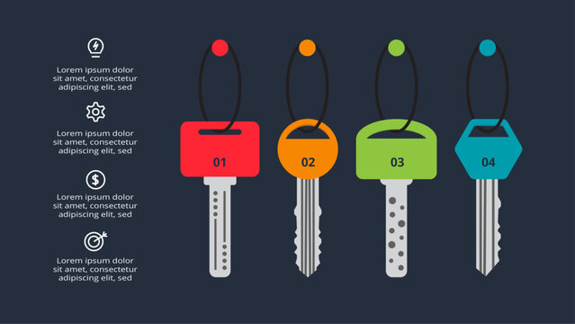 Creative infographic with 4 elements, presentations, vector illustration. Template for web on a black background.