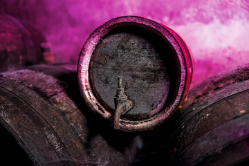 Old vintage wine barrels, Wine Barrels in Cellar