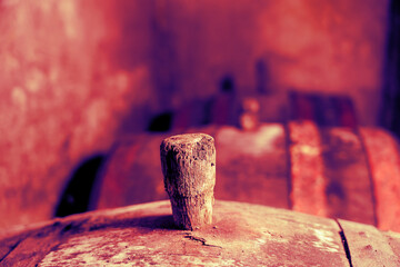 Old vintage wine barrels, Wine Barrels in Cellar