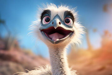 cartoon illustration of a cute ostrich smiling - obrazy, fototapety, plakaty