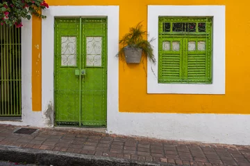 Photo sur Plexiglas Brésil Facades with colorful houses fill the urban scene with traditional architecture in the historic center of Olinda, Pernambuco, Brazil.
