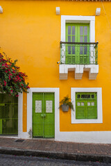 Fototapeta na wymiar Facades with colorful houses fill the urban scene with traditional architecture in the historic center of Olinda, Pernambuco, Brazil.