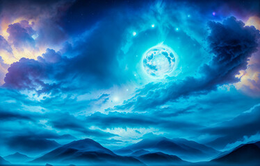 Holding dwarf fading star space nebula heaven clouds