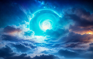 Holding dwarf fading star space nebula heaven clouds