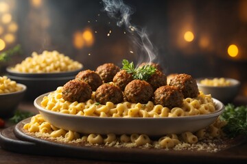 Delicious Plate of Meatballs and Macaroni and Cheese