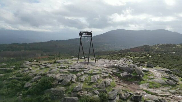 Aerial footage of the Mezio Swing at the entrance of the portuguese national park of Penada - Ger&ecirc;s