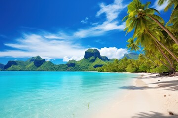 Beautiful tropical island sea beach landscape, turquoise ocean water 
