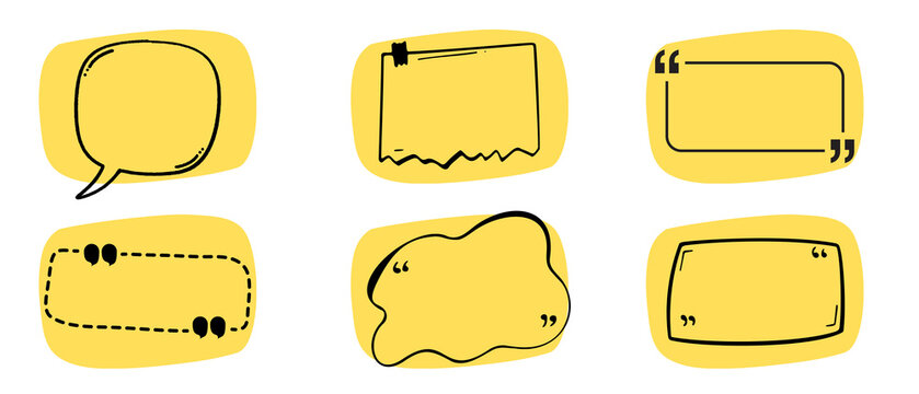 Yellow vector bubbles for text, speech vector. Speech bubbles with borders for comments, topics, references, chats, blogs, notes, markers and information enhance the charm and communication experience