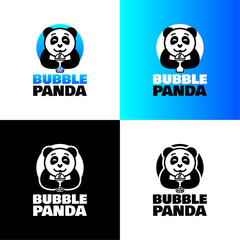 Cute Panda Drinking Boba Tea Milk Cartoon Vector Icon.