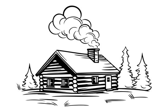 Vector illustration log cabin house log wood 