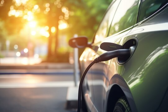 Eco-Friendly Transportation: Close-Up of Electric Vehicle Charging