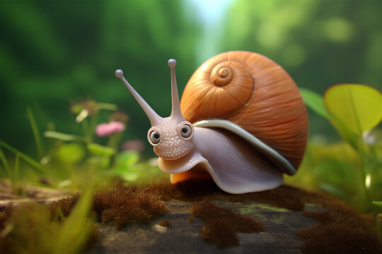 cartoon illustration of a cute snail smiling