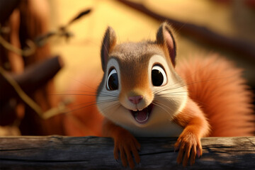 cartoon illustration of a cute squirrel smiling - obrazy, fototapety, plakaty