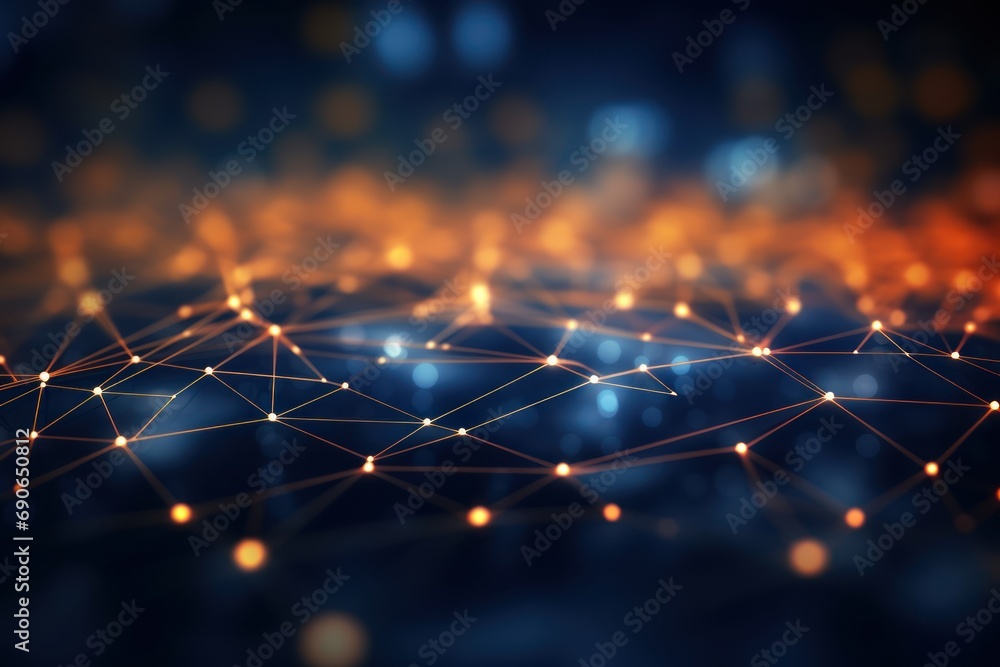 Leinwandbilder abstract technology background with lines and moving points for network digital information concept.