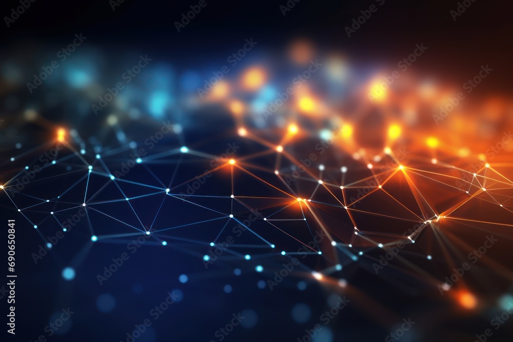 Poster abstract technology background with lines and moving points for network digital information concept.
