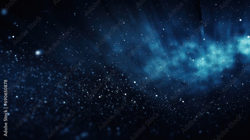 Poster abstract background of dark blue particles and soft blurred glow.