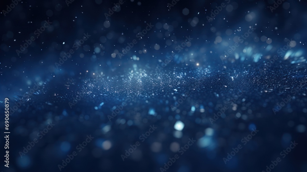 Poster abstract background of dark blue particles and soft blurred glow.