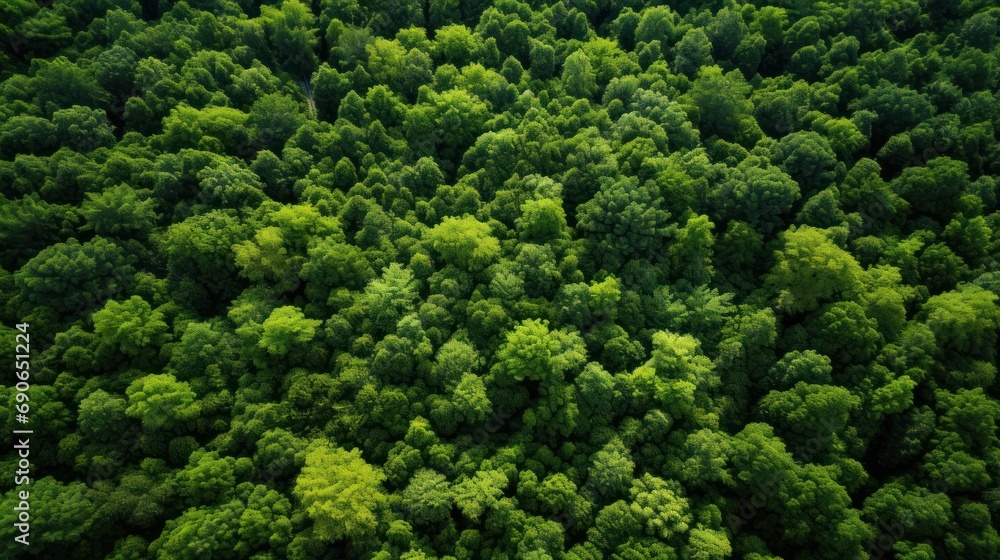 Poster aerial top view of summer green trees in forest