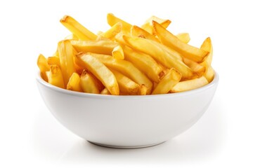 Golden French fries potatoes in bowl - obrazy, fototapety, plakaty