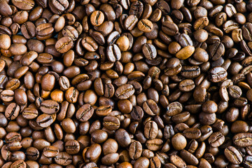 roasted coffee beans, top view, background