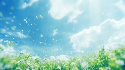 Bright blue-green background in spring with dazzled sunlight.